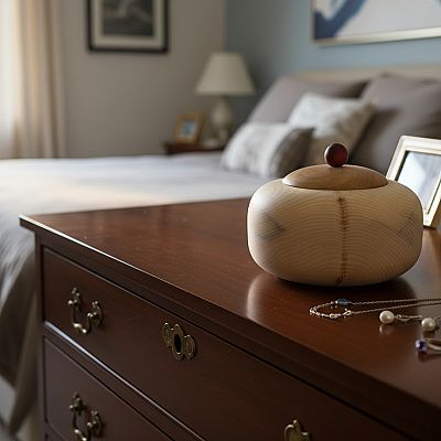 Holzdose aus Zirbenholz mit Deckel aus Walnuss &amp; Padouk – Ø 20 cm, Höhe 12 cm